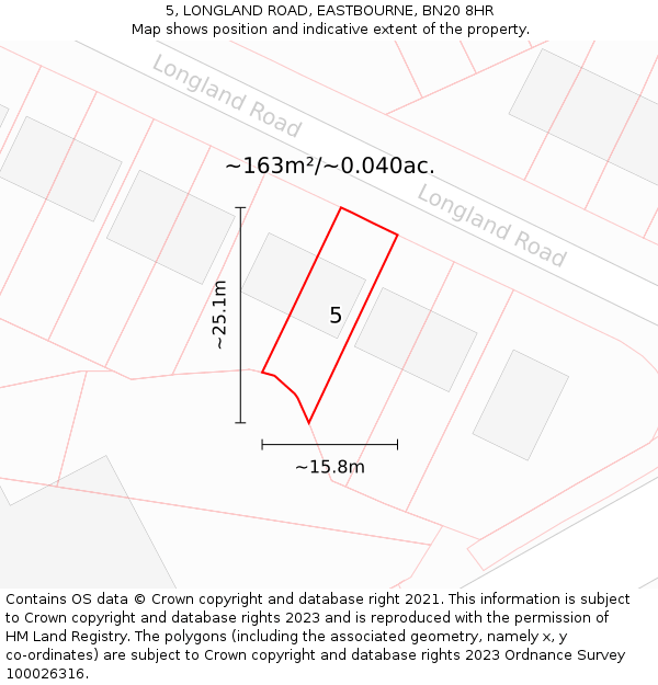 5, LONGLAND ROAD, EASTBOURNE, BN20 8HR: Plot and title map