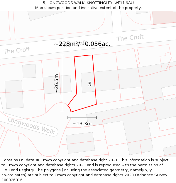 5, LONGWOODS WALK, KNOTTINGLEY, WF11 9AU: Plot and title map