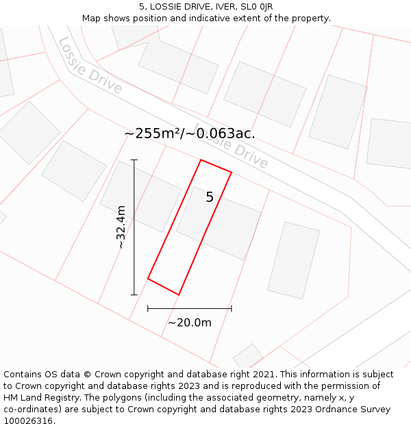 5, LOSSIE DRIVE, IVER, SL0 0JR: Plot and title map