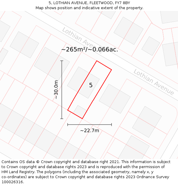 5, LOTHIAN AVENUE, FLEETWOOD, FY7 8BY: Plot and title map