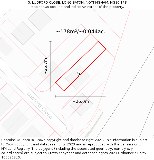 5, LUDFORD CLOSE, LONG EATON, NOTTINGHAM, NG10 1PS: Plot and title map