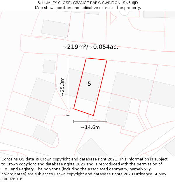 5, LUMLEY CLOSE, GRANGE PARK, SWINDON, SN5 6JD: Plot and title map