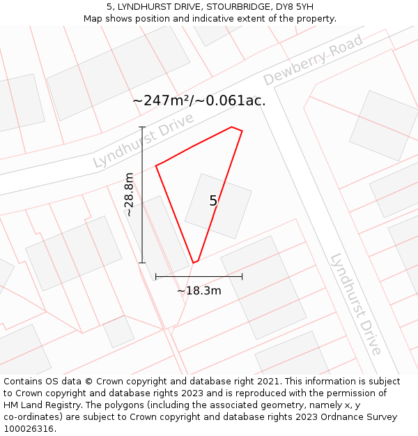 5, LYNDHURST DRIVE, STOURBRIDGE, DY8 5YH: Plot and title map