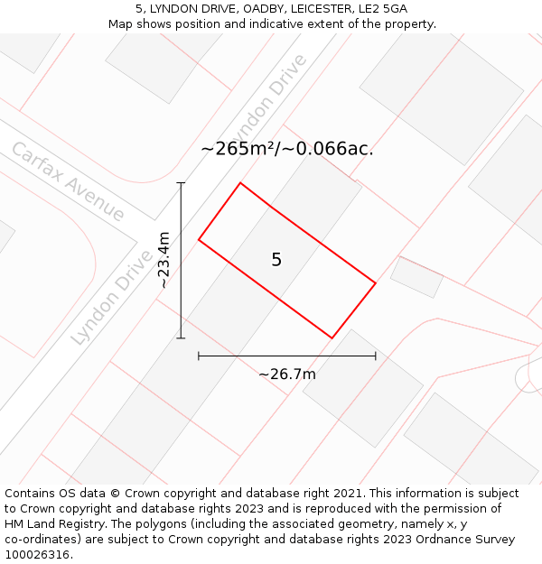 5, LYNDON DRIVE, OADBY, LEICESTER, LE2 5GA: Plot and title map