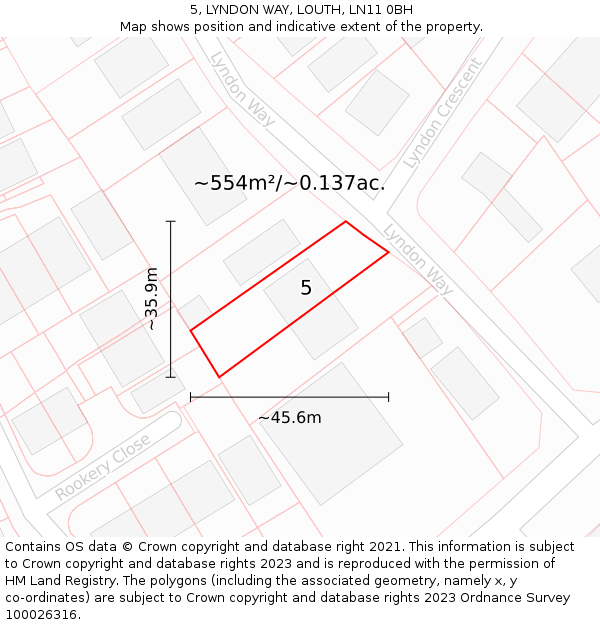 5, LYNDON WAY, LOUTH, LN11 0BH: Plot and title map