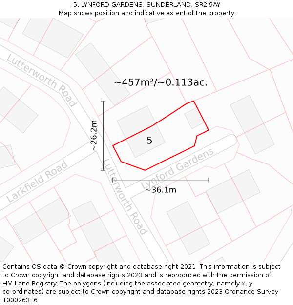 5, LYNFORD GARDENS, SUNDERLAND, SR2 9AY: Plot and title map