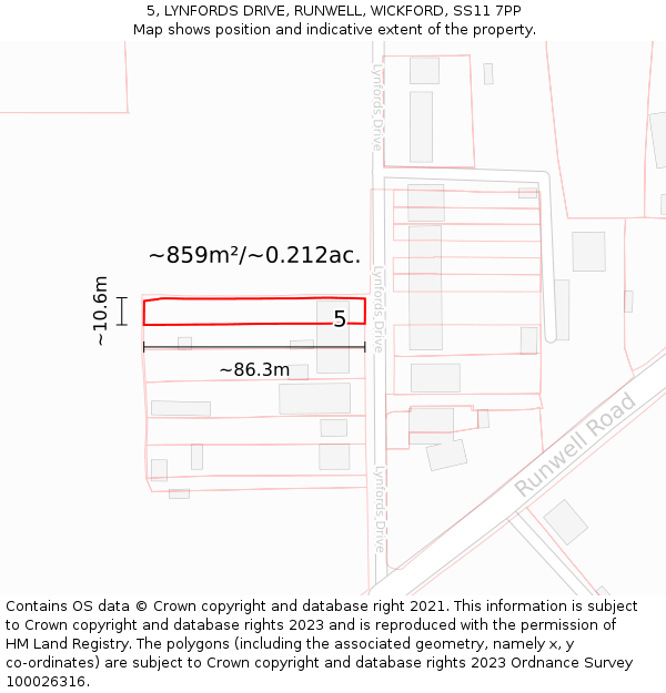 5, LYNFORDS DRIVE, RUNWELL, WICKFORD, SS11 7PP: Plot and title map