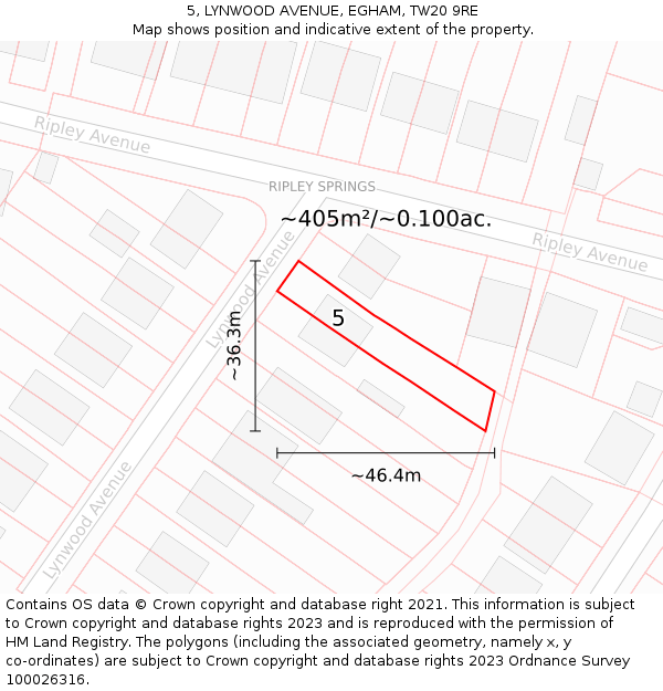 5, LYNWOOD AVENUE, EGHAM, TW20 9RE: Plot and title map