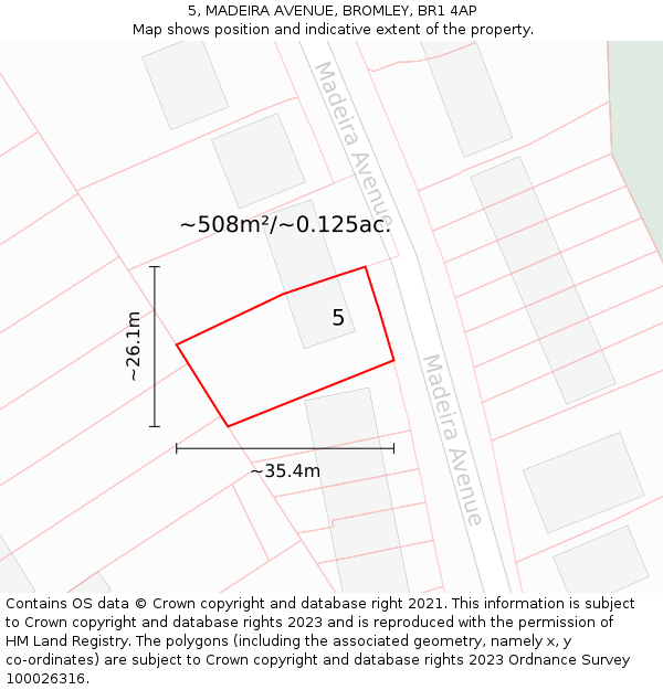 5, MADEIRA AVENUE, BROMLEY, BR1 4AP: Plot and title map