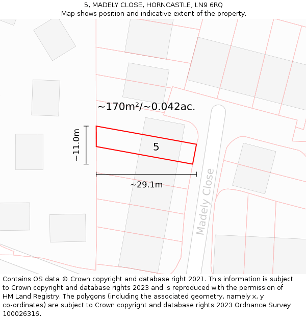 5, MADELY CLOSE, HORNCASTLE, LN9 6RQ: Plot and title map