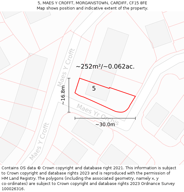 5, MAES Y CROFFT, MORGANSTOWN, CARDIFF, CF15 8FE: Plot and title map