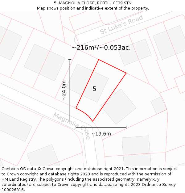 5, MAGNOLIA CLOSE, PORTH, CF39 9TN: Plot and title map