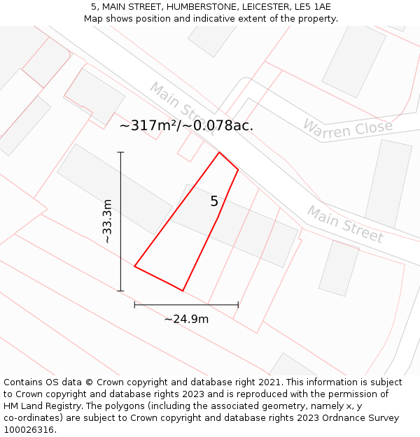 5, MAIN STREET, HUMBERSTONE, LEICESTER, LE5 1AE: Plot and title map