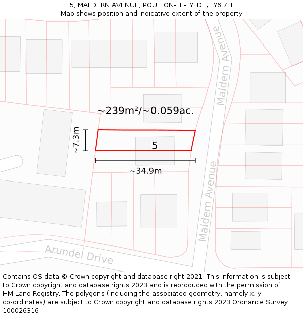 5, MALDERN AVENUE, POULTON-LE-FYLDE, FY6 7TL: Plot and title map