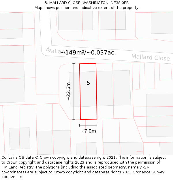 5, MALLARD CLOSE, WASHINGTON, NE38 0ER: Plot and title map