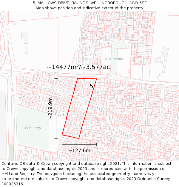 5, MALLOWS DRIVE, RAUNDS, WELLINGBOROUGH, NN9 6SE: Plot and title map