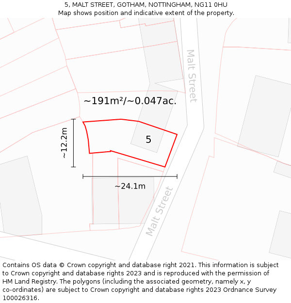 5, MALT STREET, GOTHAM, NOTTINGHAM, NG11 0HU: Plot and title map