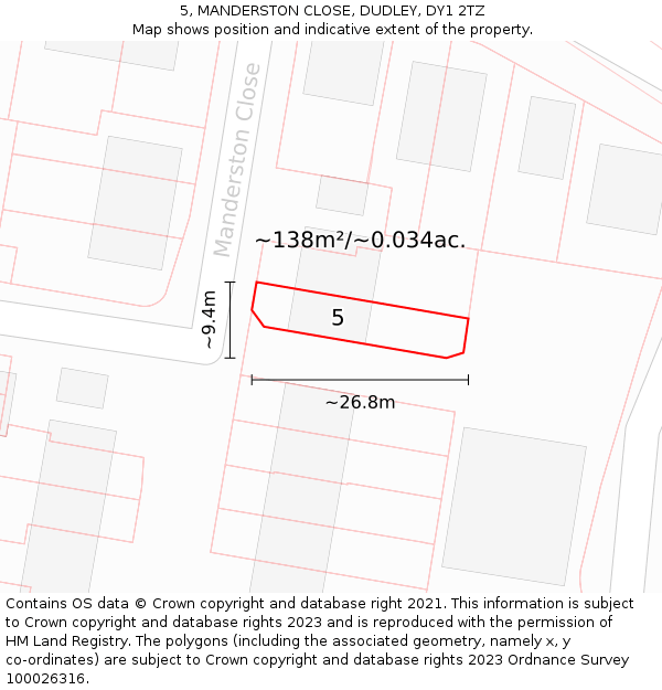 5, MANDERSTON CLOSE, DUDLEY, DY1 2TZ: Plot and title map