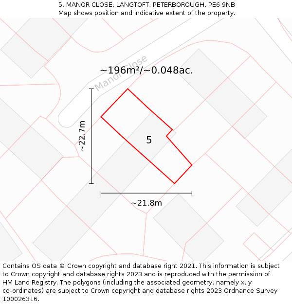 5, MANOR CLOSE, LANGTOFT, PETERBOROUGH, PE6 9NB: Plot and title map