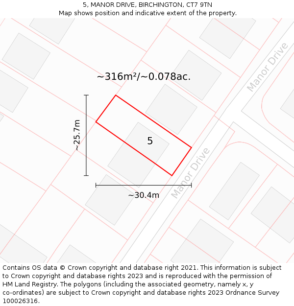 5, MANOR DRIVE, BIRCHINGTON, CT7 9TN: Plot and title map