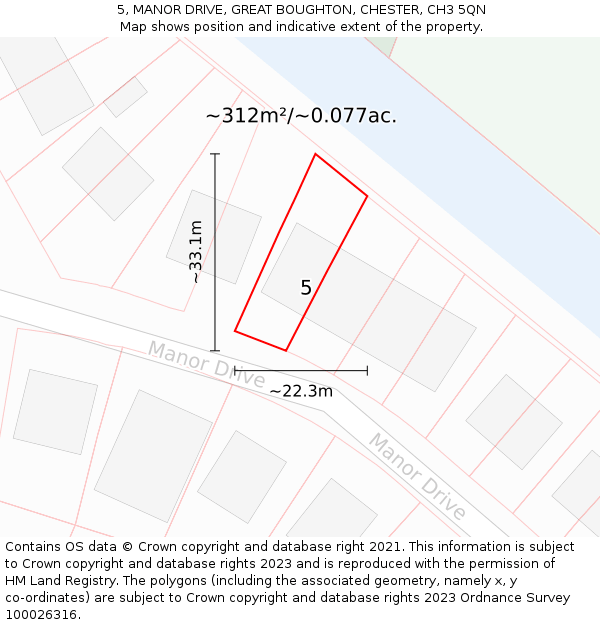 5, MANOR DRIVE, GREAT BOUGHTON, CHESTER, CH3 5QN: Plot and title map