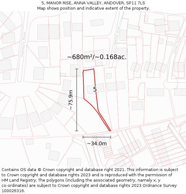 5, MANOR RISE, ANNA VALLEY, ANDOVER, SP11 7LS: Plot and title map