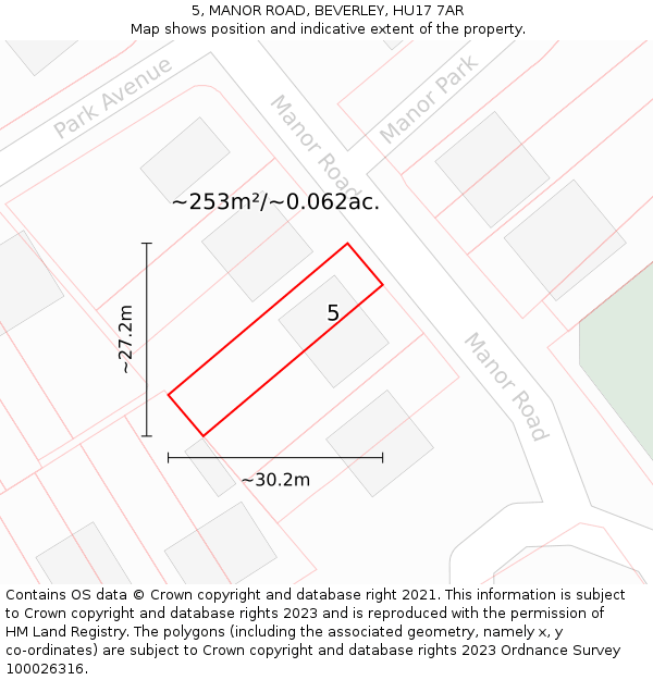 5, MANOR ROAD, BEVERLEY, HU17 7AR: Plot and title map