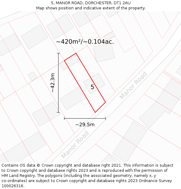5, MANOR ROAD, DORCHESTER, DT1 2AU: Plot and title map