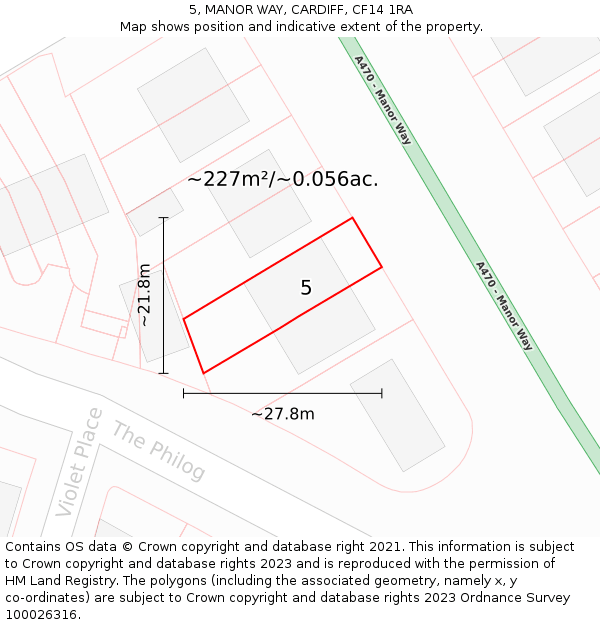 5, MANOR WAY, CARDIFF, CF14 1RA: Plot and title map