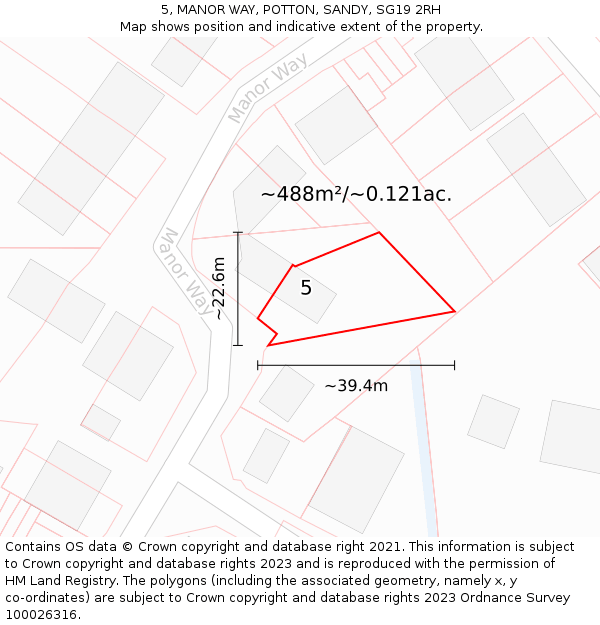 5, MANOR WAY, POTTON, SANDY, SG19 2RH: Plot and title map