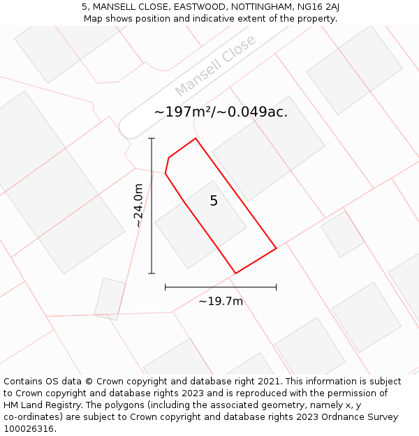 5, MANSELL CLOSE, EASTWOOD, NOTTINGHAM, NG16 2AJ: Plot and title map