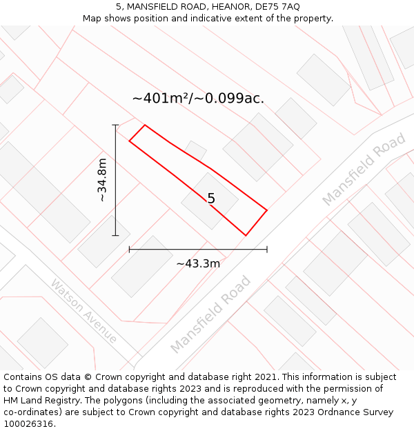 5, MANSFIELD ROAD, HEANOR, DE75 7AQ: Plot and title map