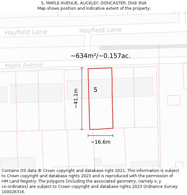 5, MAPLE AVENUE, AUCKLEY, DONCASTER, DN9 3NA: Plot and title map