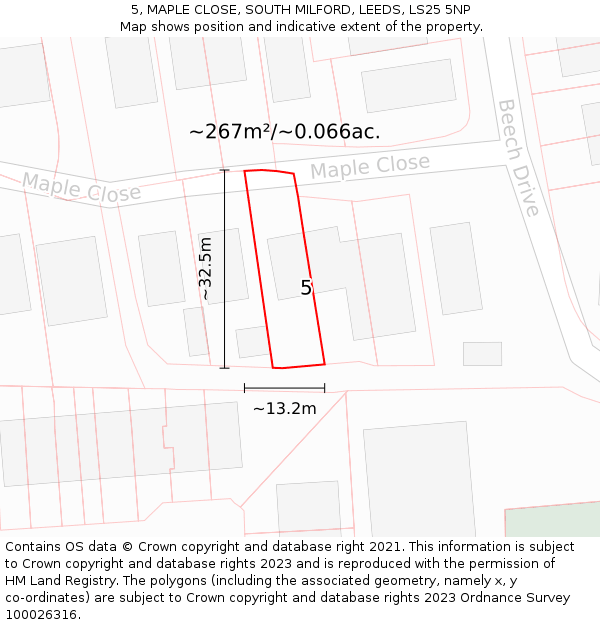 5, MAPLE CLOSE, SOUTH MILFORD, LEEDS, LS25 5NP: Plot and title map