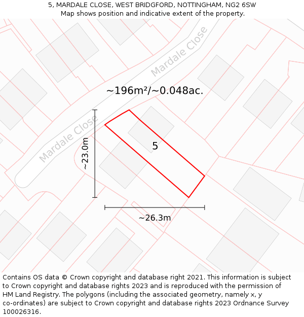 5, MARDALE CLOSE, WEST BRIDGFORD, NOTTINGHAM, NG2 6SW: Plot and title map