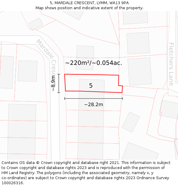 5, MARDALE CRESCENT, LYMM, WA13 9PA: Plot and title map