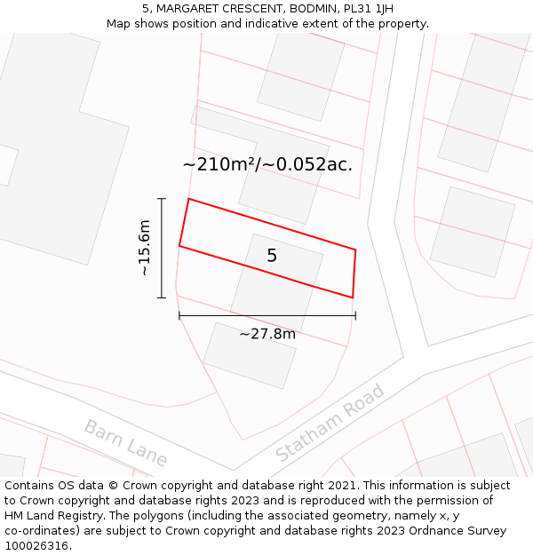 5, MARGARET CRESCENT, BODMIN, PL31 1JH: Plot and title map