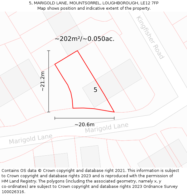 5, MARIGOLD LANE, MOUNTSORREL, LOUGHBOROUGH, LE12 7FP: Plot and title map