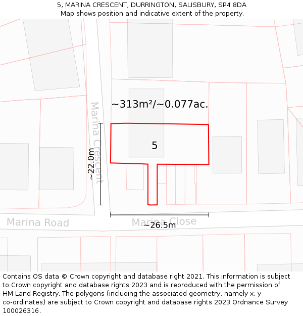 5, MARINA CRESCENT, DURRINGTON, SALISBURY, SP4 8DA: Plot and title map