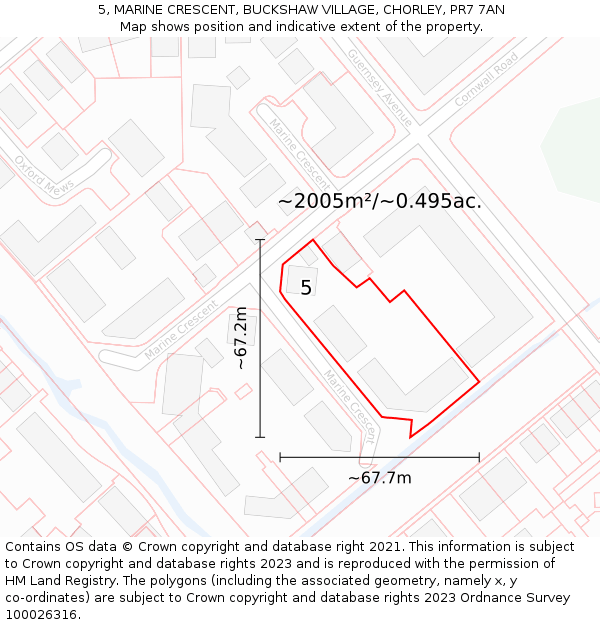 5, MARINE CRESCENT, BUCKSHAW VILLAGE, CHORLEY, PR7 7AN: Plot and title map