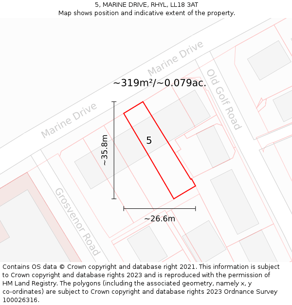 5, MARINE DRIVE, RHYL, LL18 3AT: Plot and title map