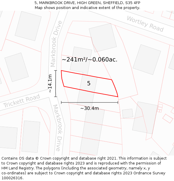 5, MARKBROOK DRIVE, HIGH GREEN, SHEFFIELD, S35 4FP: Plot and title map