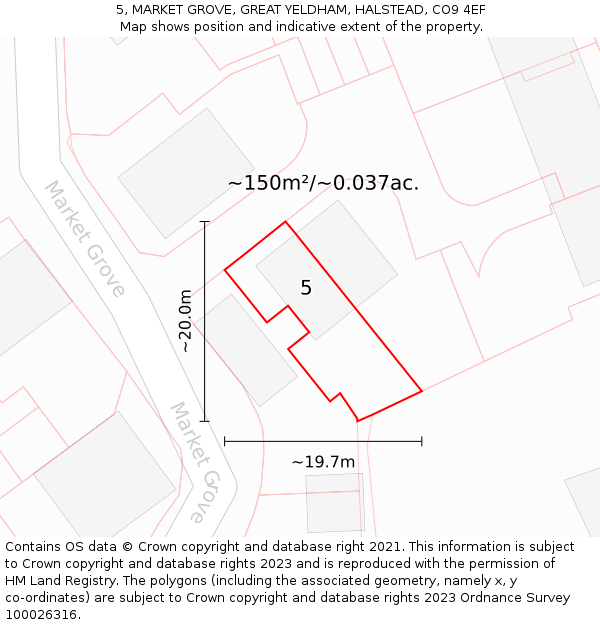 5, MARKET GROVE, GREAT YELDHAM, HALSTEAD, CO9 4EF: Plot and title map