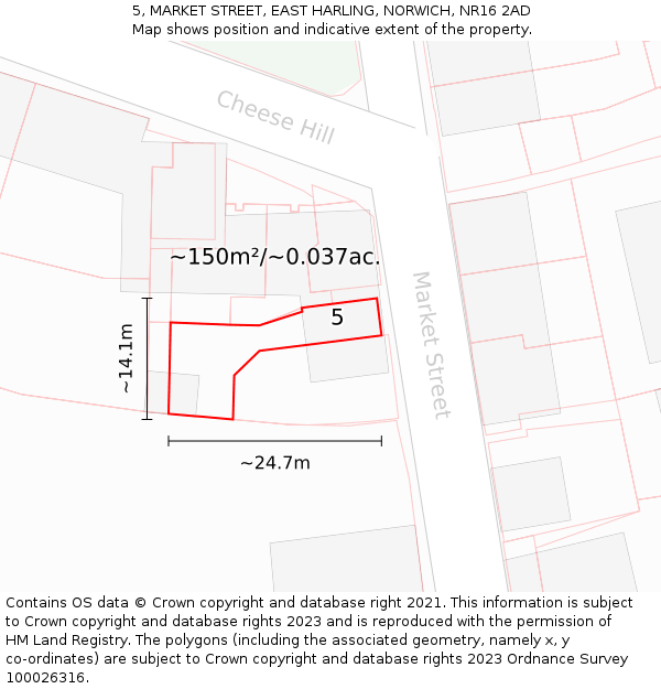 5, MARKET STREET, EAST HARLING, NORWICH, NR16 2AD: Plot and title map