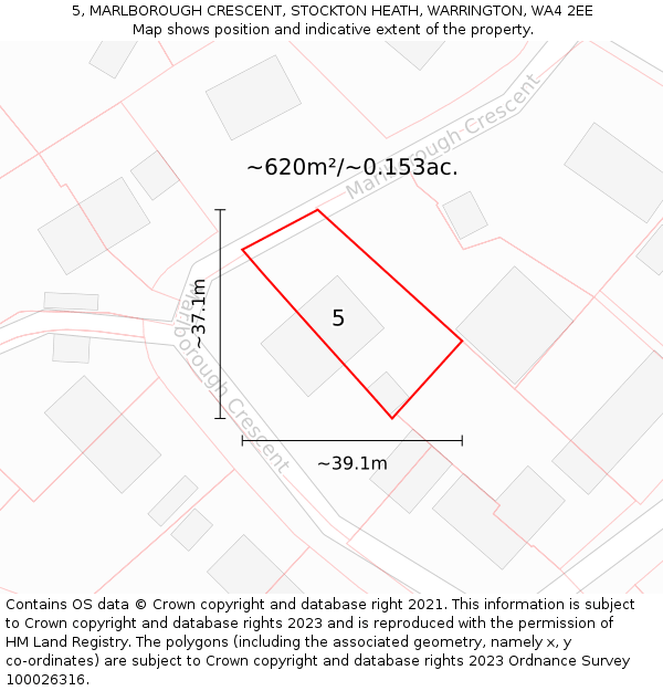 5, MARLBOROUGH CRESCENT, STOCKTON HEATH, WARRINGTON, WA4 2EE: Plot and title map