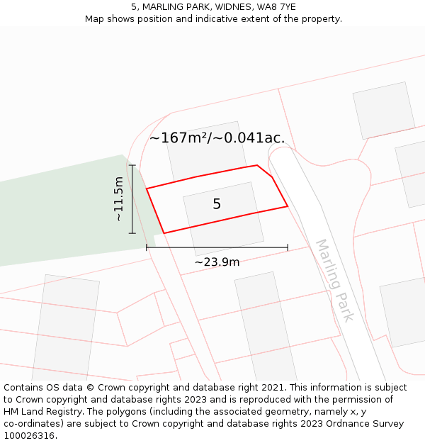 5, MARLING PARK, WIDNES, WA8 7YE: Plot and title map