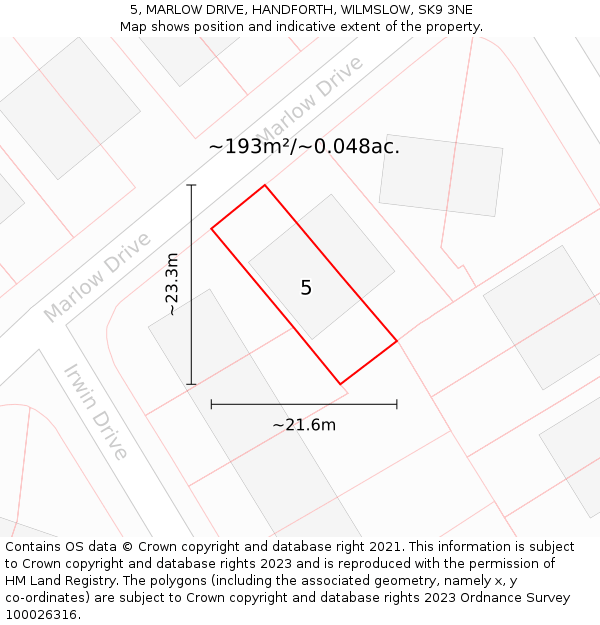 5, MARLOW DRIVE, HANDFORTH, WILMSLOW, SK9 3NE: Plot and title map