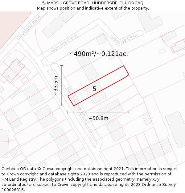 5, MARSH GROVE ROAD, HUDDERSFIELD, HD3 3AQ: Plot and title map