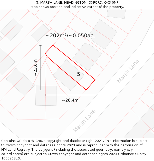 5, MARSH LANE, HEADINGTON, OXFORD, OX3 0NF: Plot and title map