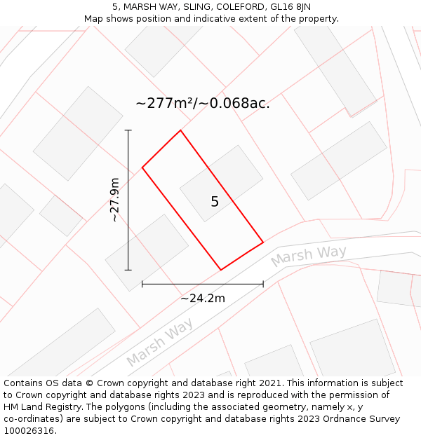 5, MARSH WAY, SLING, COLEFORD, GL16 8JN: Plot and title map